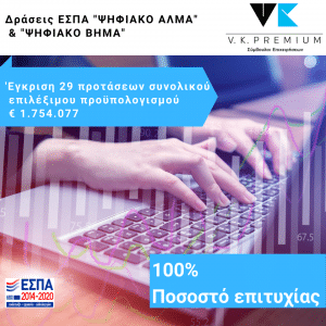 100 % επιτυχία στις Υποβολές Αιτήσεων για τις Δράσεις ΕΣΠΑ"Ψηφιακό Βήμα" και "Ψηφιακό Άλμα"